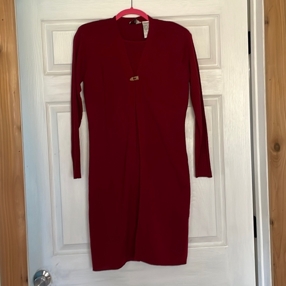 Long sleeve red sweater dress by Ease Sport size PM w/ built in coverlet NWT